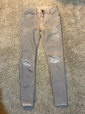 Free People Skinny Jeans, Women's 25, Gray, Ripped Knees